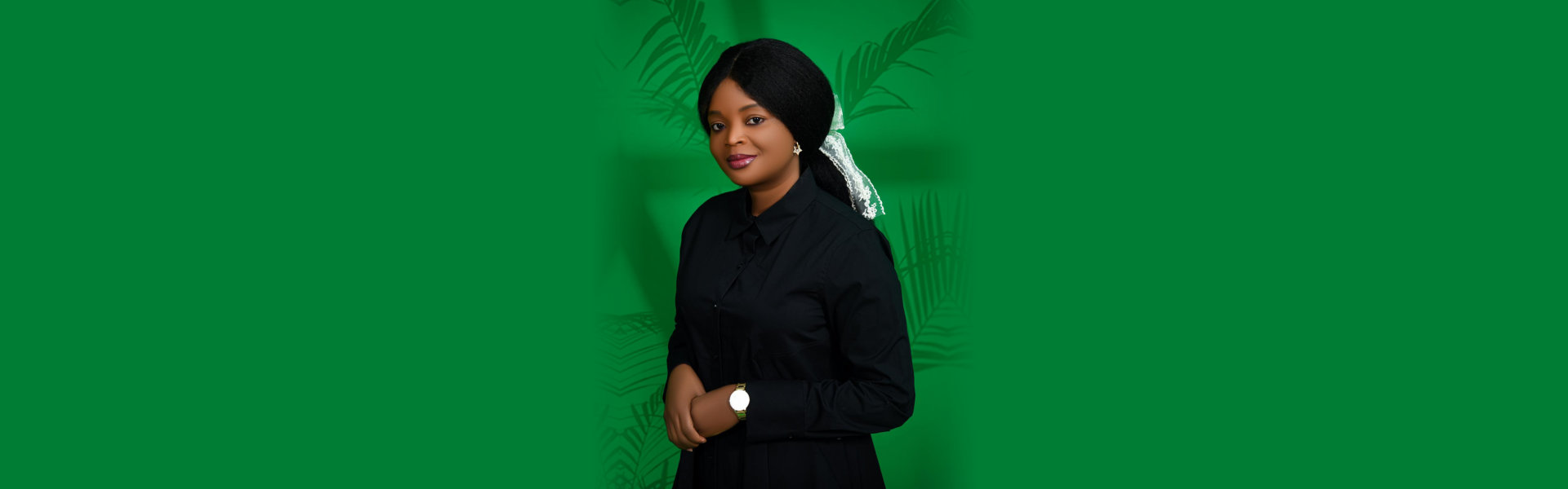 beautiful woman in green background